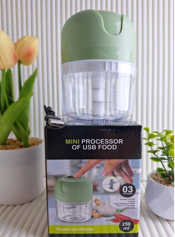 Mini Procesadora Eléctrica Recargable USB - Picadora de Ajos y Verduras 250ml