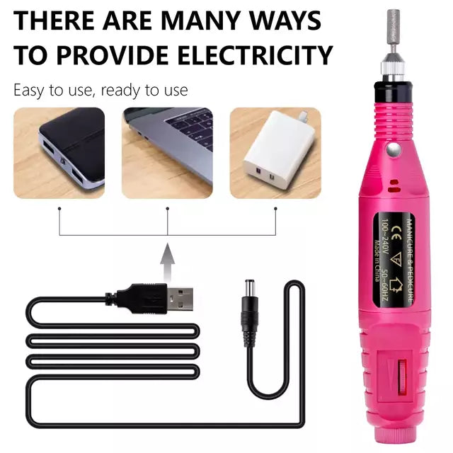 KIT - Juego de manicura, Taladro eléctrico USB para uñas, Kit de lima