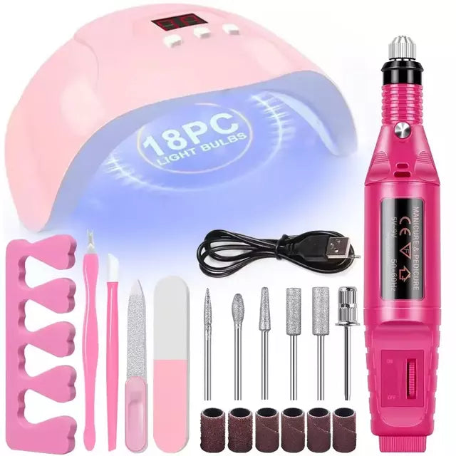KIT - Juego de manicura, Taladro eléctrico USB para uñas, Kit de lima